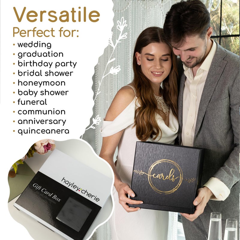 Hayley Cherie Black & Gold Card Box, Large 10â€ Gift Card Holder for Wedding Reception, Graduation Party, Funeral Memorial, Birthday, Bridal & Baby Shower, Retirement, Donation Basket, Money, Envelope Box with Slot - Image 5